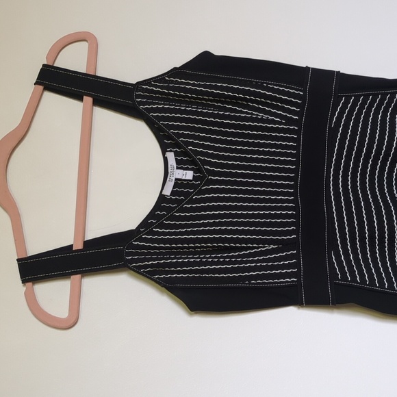 Derek Lam Black and White Striped Fringe Hem Woven Edgy Mini Dress Size 2 - Picture 5 of 10